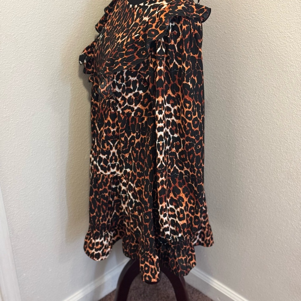 2 FOR $25ASOS DESIGN ANIMAL PRINT RUFFLE FRONT MINI DRESS LONG SLEEVE CHEETAH 8 - Picture 4 of 10